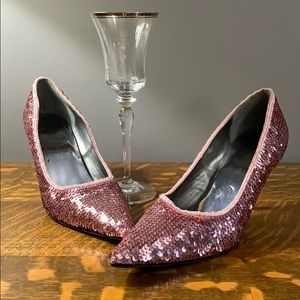 Ann Marino pink sequence heels with beed detailing